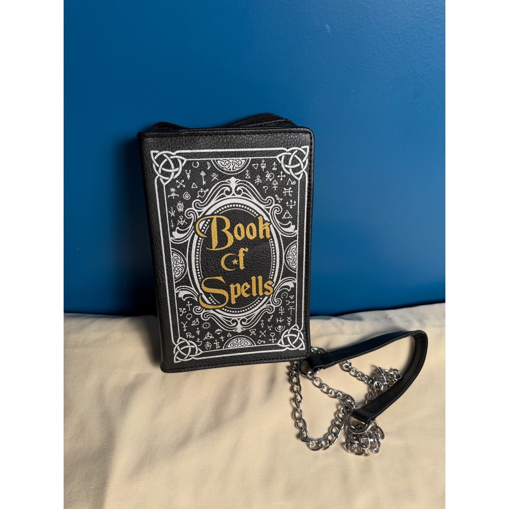 Spirit Halloween Book of Spells Crossbody Bag Black Gold Witchy Gothic Purse - Picture 3 of 5